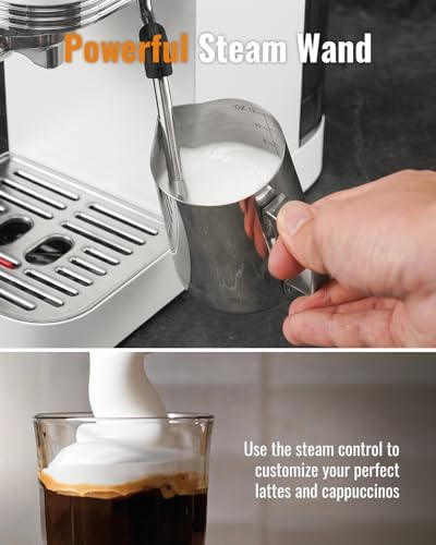SHARDOR Espresso Machine 20 Bar, Professional Espresso Machine with Milk Frother and Touchscreen, Expresso Coffee Machines with Adjustable Temperature,for Cappuccino, Latte, Stainless Steel, White