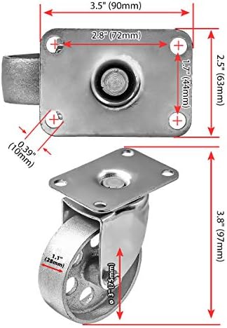 4 All Steel Swivel Plate Caster Wheels w Brake Lock Heavy Duty High-Gauge Steel Gray (3" Combo)