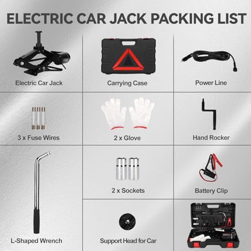 Electric Scissor Car Jack Kit 2 Ton Portable Auto Car Lift Floor Jack | 12V Scissor Jack for Sutire Repair 14.6 Inch Range for SUV Sedan Floor Jack for Tire Change Roadside Emergency
