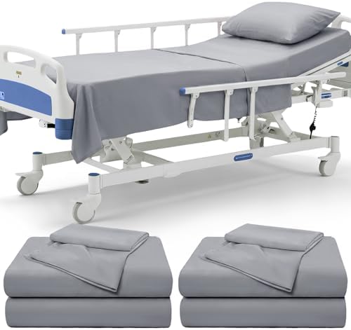 P Pothuiny 6 Piece Hospital Bed Sheet Set, White Brushed Microfiber | Soft Bed Sheets for Home/ Nursing/ Hospital Care Bed , 2 Deep Pocket Fitted Sheet 36"x80"+12", 2 Flat Sheet, 2 Pillowcases