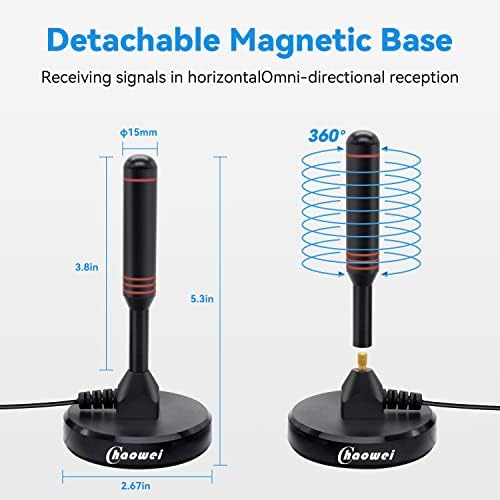 Chaowei 2026 TV Antenna for Smart TV Indoor (16.5ft) Cable | Long Range HD Digital Antenna for Local Channels with Strong Magnetic Base, 360° Reception, Supports 4K 1080P HDTV