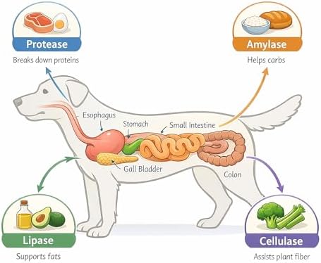Digestive Enzymes + Probiotics for Dogs – Gut Health & Sensitive Stomach Support – Helps Relieve Gas