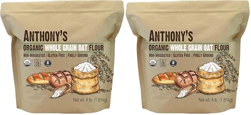 Anthony's Organic Whole Grain Oat Flour, 4 lb, Gluten Free, Non GMO, Non Irradiated, Finely Ground, Vegan