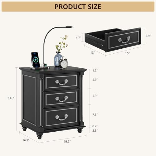 Dystler Nightstand with Gun Drawer and Charging Station | Night Stand with LED Light
