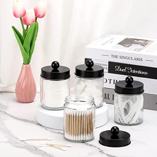 Tbestmax Glass Qtip Holder Dispenser, 10-Ounce Bathroom Containers Apothecary Jars with Metal Lids for Cotton Ball Swab Pad (4 Pack)