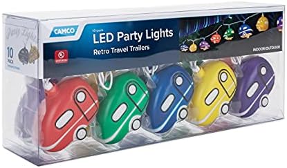 Camco Retro Travel Trailer Party Lights - Features an 8' Strand with (10) Travel Trailer Lights - Camping String Lights - Perfect for RV Awnings and
