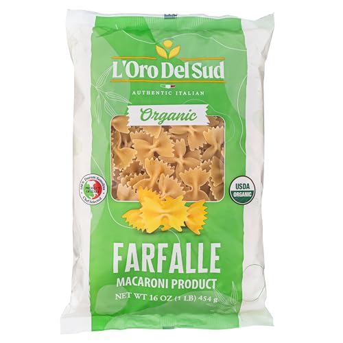 L'Oro Del Sud Organic Farfalle Pasta, Italian Durum Wheat, (16 oz x 4 Pack)