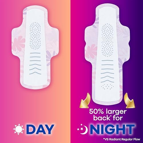 Always Radiant Flexfoam Pads for Women, Size 5, Extra Heavy Overnight Absorbency, With Wings, Scented, 18Count