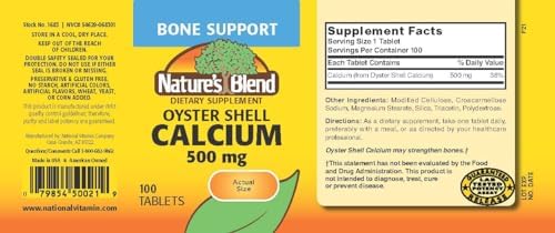 Nature's Blend Oyster Shell Calcium 500 mg 100 Tabs (1683)