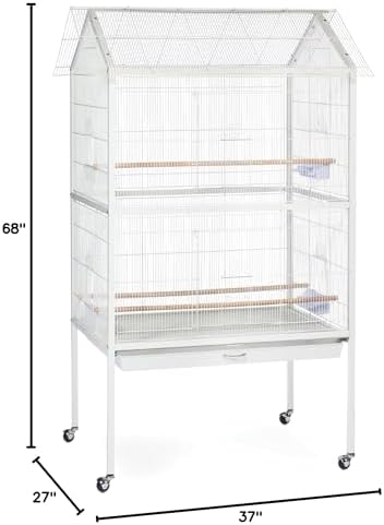 Prevue Pet Products Steel Bird Flight Cage with Wheels - Black, Large | Large Birdcage for Parakeets, Canaries, Finches, Cockatiels, Lovebirds, & Green Cheeks, Metal Standing Birdcage