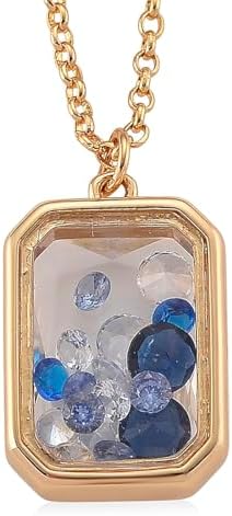 Blue and White Crystal Pendant Necklace in Goldtone 20 Inches