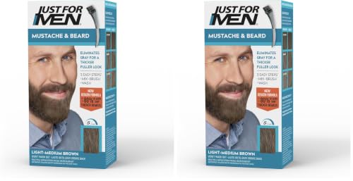 JUST FOR MEN Mustache & Beard Dye, Keratin, Light-Medium Brown M-30 (3 Pk) | Mustache & Beard color light-medium brown designed for facial hair to instantly eliminate gray. Enhanced with keratin.