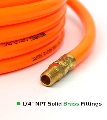 DYNAMIC POWER 3/8-Inch x 50ft Heavy-Duty Air Hose, Reinforced PVC Hose with Brass Fittings (300 PSI)…