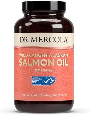 Dr. Mercola Salmon Oil - Omega-3 Support - Wild Caught Alaskan Sockeye - Minimally Processed - MSC Certified - 3000 mg - Non-GMO - 90 Capsules