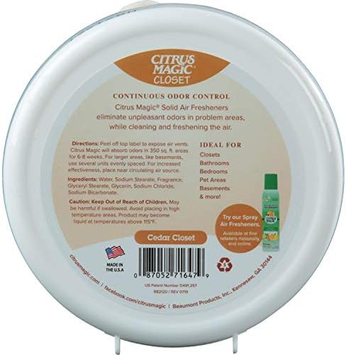 Citrus Magic Closet Solid Air Freshener, Cedar, 8 Ounce