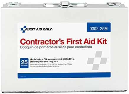 First Aid Only 9302-25M 25-Person Contractor's First Aid Kit for Home Renovation, Job Sites, and Construction Vehicles, 178 Pieces, White
