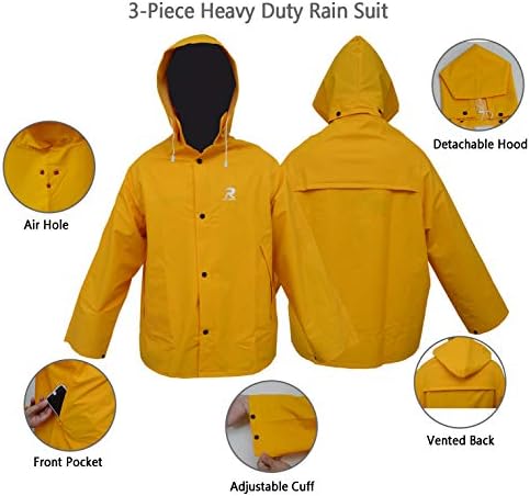 RainRider Rain Suit for Men Women Leathercraft Rain Gear Heavy Duty 3-Piece Commercial Rain Jacket with Bib Pants Overall