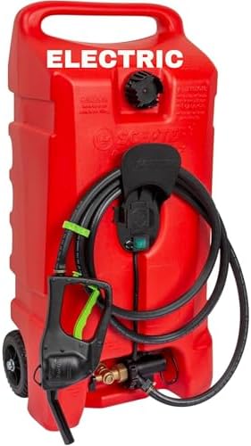 Scepter Duramax Flo ’N Go 14 Gallon Gas Caddy, 53 Liter Fuel Tank, Red | Updated Version, Portable Fuel Transfer Pump with 10-Foot Hose for Lawn Mower, Farm, Marine, Commercial, and Home Use