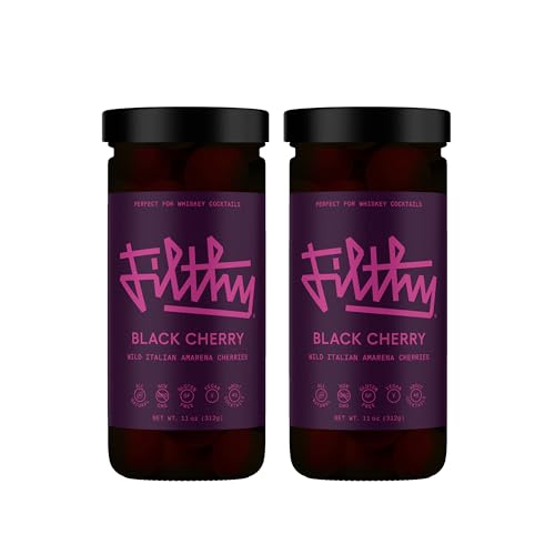 Filthy Amarena Black Cherries, Premium Cocktail Garnish - 45 Oz Tin, 1 Pack | All Natural Ingredients, Wild Italian Amarena Black Cherry for Whiskey Cocktails - Non-GMO, Gluten Free, Vegan