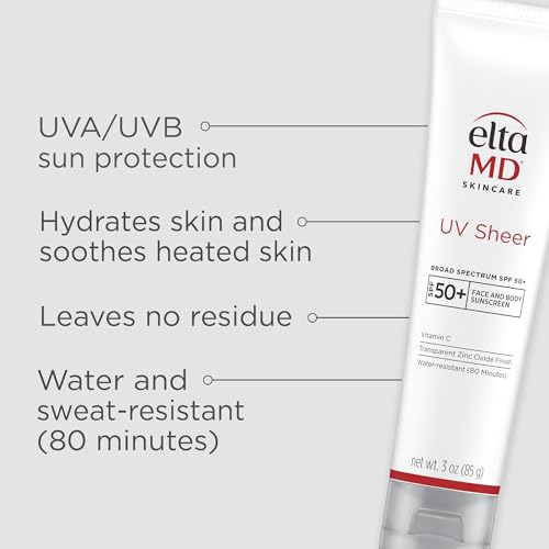 EltaMD UV Sheer Face and Body Sunscreen with Zinc Oxide, SPF 50+, 1.7 oz