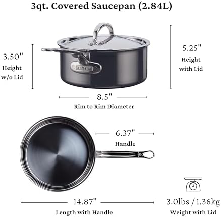 Hestan NanoBond Molecular Titanium Saucepan with Lid, 3-Quart - PFAS-Free Stainless Steel, 4x Stronger, 1050°F Oven Safe, Induction Compatible