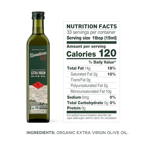 Bionaturae Extra Virgin Olive Oil - Organic Olive Oil, Non-GMO, USDA Certified Organic, Recyclable Glass, 100% Authentic Italian Olive Oil, Made in Italy - 17 Fl Oz