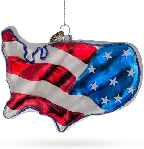 United States Flag on Map Glass Christmas Ornament | Hand Painted, Ready to Hang, Gift Tagged
