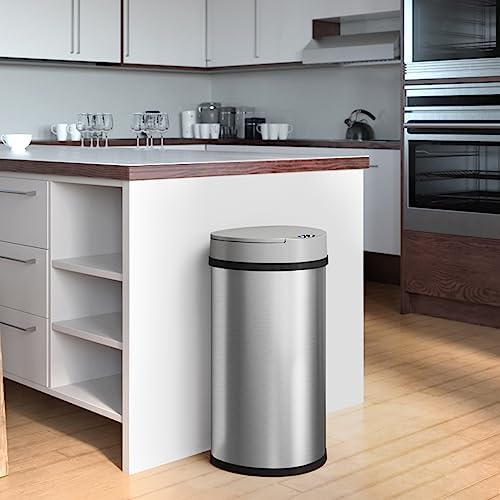 iTouchless 13 Gallon Semi-Round Extra-Wide Opening Sensor Touchless Trash Can with AC Adapter and Odor Control System
