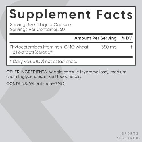 Sports Research® Phytoceramides 350mg w/Ceratiq®, 30 Softgels | Plant-Derived Ceramides for Beauty from Within Skin Hydration | Made with Certiq® | Non-GMO, Soy-Free - 30 Servings