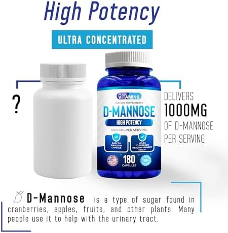 D-Mannose 1000mg - 180 Veggie Capsules - D Mannose Supplements for Women | Cranberry D-Mannose Helps Support Bladder & Urinary Tract Health - 180
