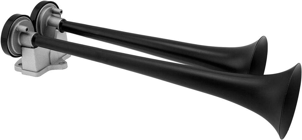 Vixen Horns 2-Trumpet Air Horn Kit with Dual Air Compressors VXH2112B 12V Compact Electric Train Horn Kit, Super Loud dB, Black