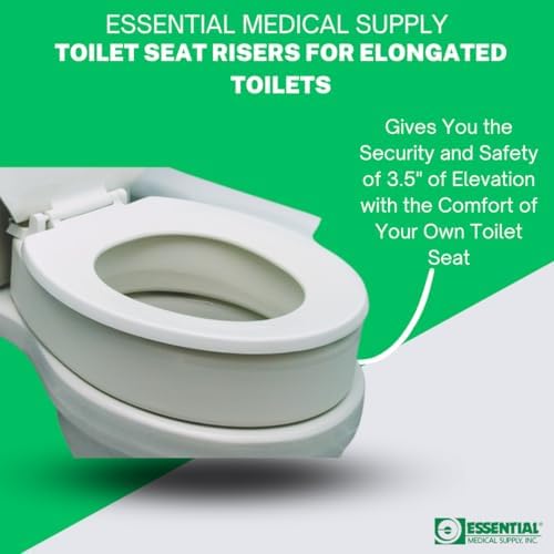 Essential Medical Supply Toilet Seat Riser for Elongated Bowl with 3.5" Rise - 19 x 14 x 3.5 Inch, Elevating and Raising Toilet Seat for Seniors