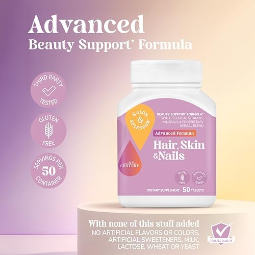 21st Century Hair, Skin and Nails Advanced Formula Caplets, 50 Count | Advanced Hair, Skin & Nails Formula with Vitamins, Minerals & Herbs