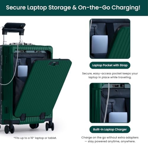 Nobl Travel Carry on Luggage, Zipperless Aluminum Frame, TSA Locks | PC Hard Shell Suitcase, Airline Approved, 360° Spinner Wheels, USB Charging Port, Cup & Phone Holder, 22.5x15x9.5, Ivory