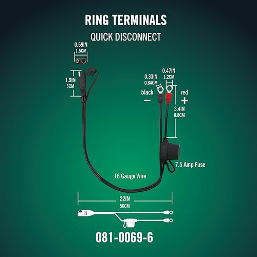 Battery Tender Ring Terminal Harness Accessory Cable - 18 inch Cord Adapter with SAE Quick Disconnect - Easy Quick Convenient for Motorcycles, Cars, ATVs and More - 081-0069-6