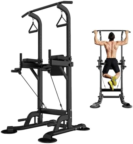 Pull Up Dip Station for Home Gym, Power Tower with Backrest, Adjustable Height Pull Up Bar Stand