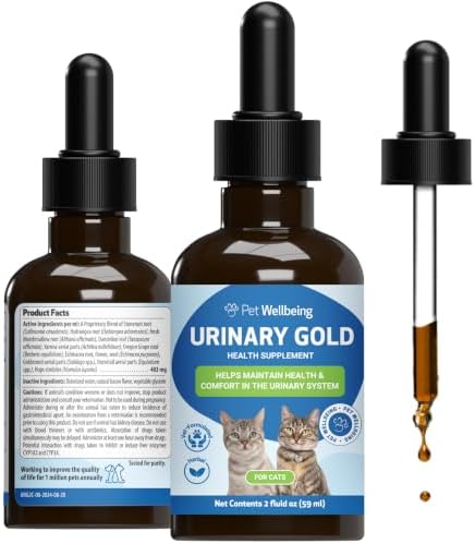 Pet Wellbeing Urinary Gold for Cats - Urinary Tract & Bladder, 2 oz | NASC Certified & Vet-Formulated Liquid Supplement with Marshmallow Root & Echinacea for Urinary System & Bladder Support