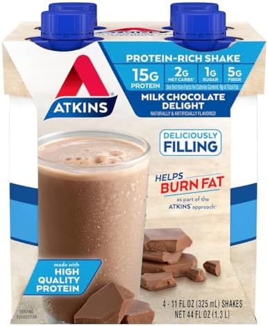 Atkins Dark Chocolate Royale Protein-Rich Shake. Rich and Creamy with Protein. Keto-Friendly and Gluten Free. (4 Shakes), 11 Fl Oz