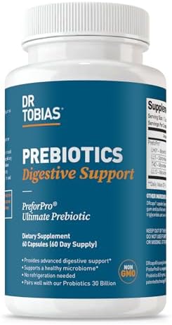 Dr. Tobias Prebiotics, Supports Digestion & Gut Health, Feed Good Probiotic Bacteria, Boost Gut Immune Function, Vegan & Non-GMO Gut Health Supplements for Men and Women, 30 Capsules, 30 Servings