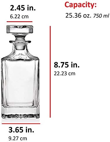 Godinger Clarion Square Whiskey Decanter with Glass Stopper for Wine, Bourbon, Brandy, Liquor, Juice 25 oz, Perfect for Engraving