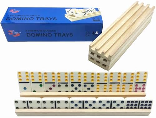 Yuanhe Wooden Domino Racks Set of 8, Domino Trays Holders Organizer for Classic Board Games, Dominoes Accessories