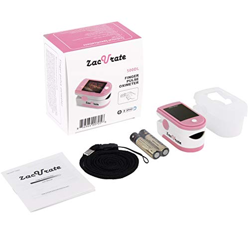 Zacurate Pro Series 500DL Fingertip Pulse Oximeter Blood Oxygen Saturation Monitor with Silicone Cover, Batteries and Lanyard (Mystic Purple)