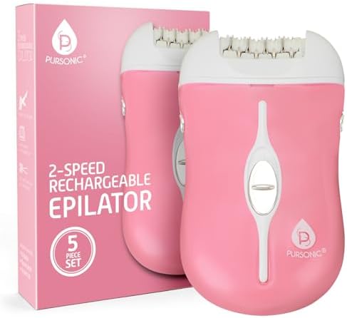 Pursonic Fe120P Cordless Epilator with 40 Tweezers - Rechargeable 2 Speed Epilators Hair Removal for Women - Compact Hair Removal Device for Arms