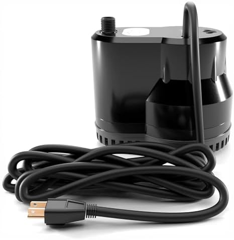 Pool Cover Pump - 75W 10 GPM 120V - 16 ft Hose - ABS Plastic | Submersible Design, Flat Base For Shallow Water, Manual Shut Off, 16 ft Power Cord