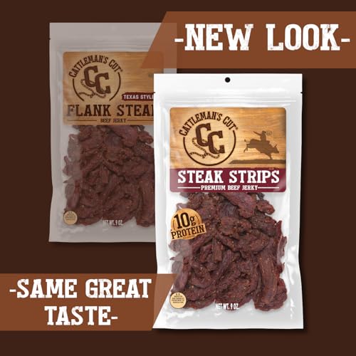 Cattleman's Cut Original Beef Jerky, Premium Marinated Steak High Protein Meat Snacks, Keto Friendly, Gluten Free, Carnivore Travel Snack, Resealable Bag, 10 Ounces
