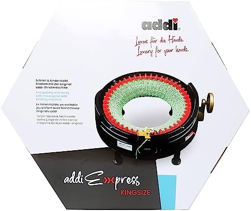 Addi Express King Size Knitting Machine Kit Extended Version with Manual Counter Includes: 46 Needles, Knitting Machine, Pattern Book, Express Hook