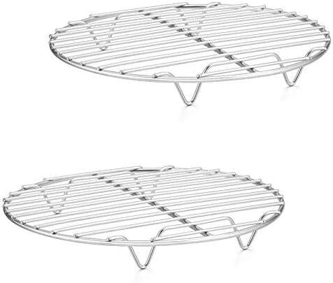 P&P CHEF 9 Inch Cooking Rack Round for Steaming Cooling, Silver, 2 Pack