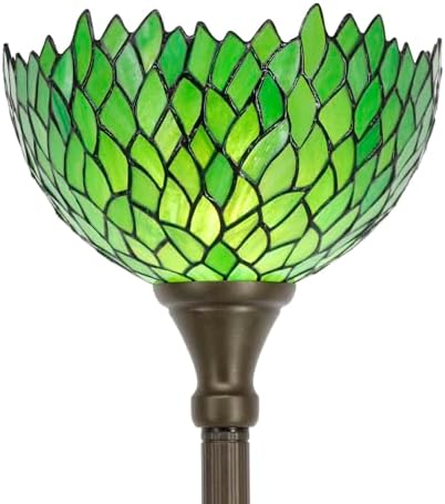 WERFACTORY Tiffany Floor Lamp Torchiere Green Wisteria Stained Glass Light | 12X12X71 Inches Pole Standing Corner Torch Uplight Decor Bedroom Living