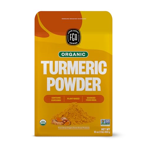 FGO Organic Turmeric Powder w/Curcumin, 8oz Resealable Pouch, USDA Organic and Non-GMO, Sourced from India, Packaging May Vary (Pack of 1)