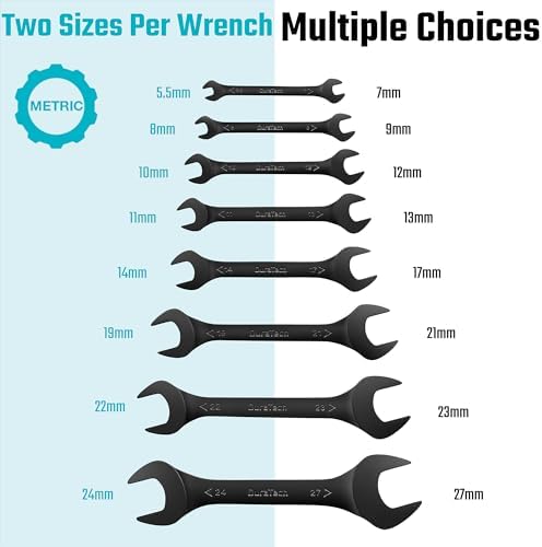 DURATECH Super-Thin Open End Wrench Set, 8-Piece, Metric